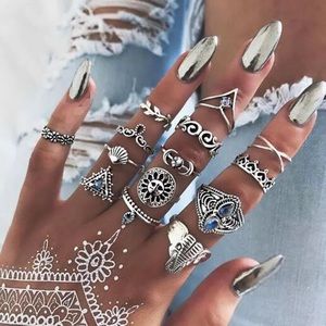 3/$25⚡️heart shell elephant sun stackable ring set
